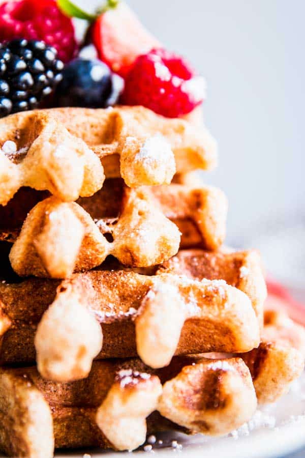 Close up photo of Fluffy Whole Wheat Waffles.