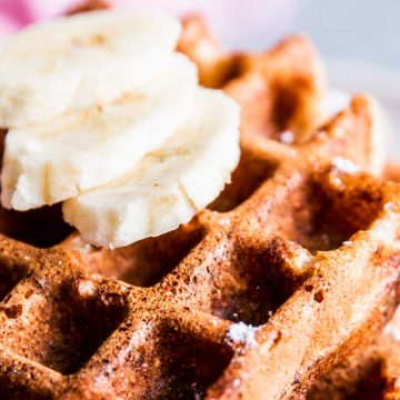 Close up shot of healthy banana waffles.