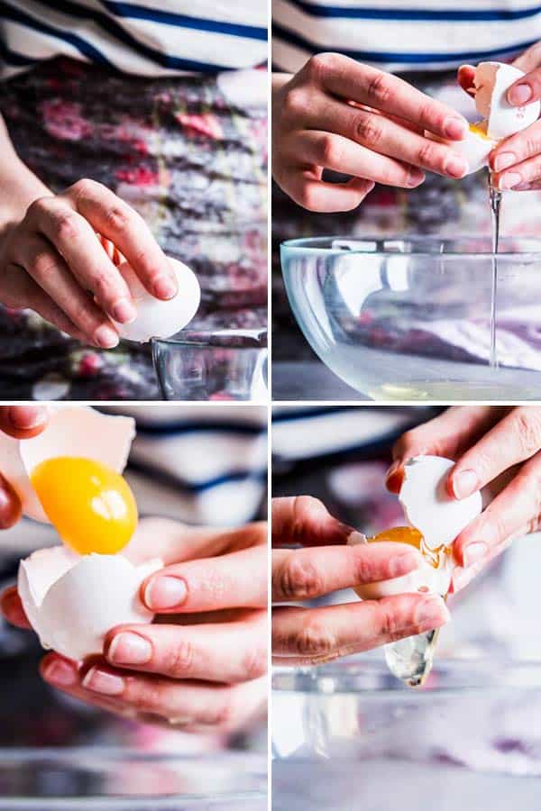 Separating eggs for homemade waffles.