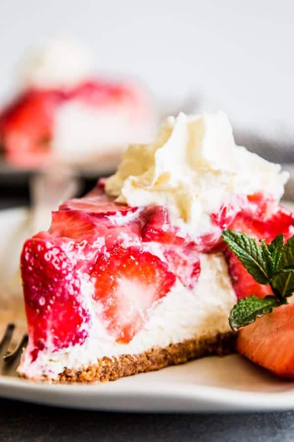 No Bake Strawberry Pie on a plate.