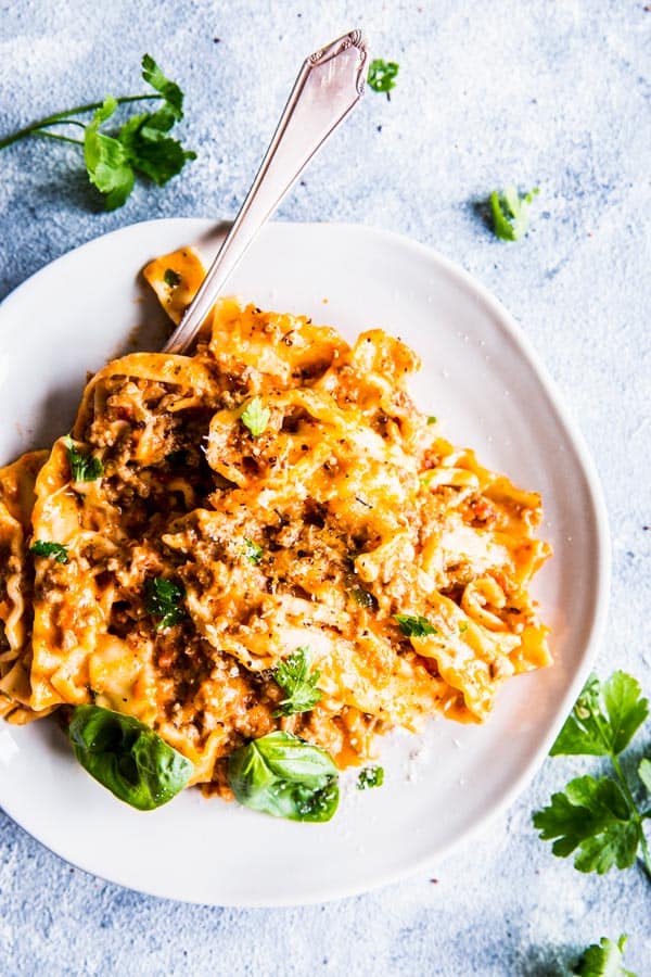 Skillet Lasagna on a white plate