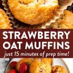 Collage of two strawberry oatmeal muffin images with text overlay