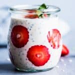 Strawberry Peanut Butter Overnight Oats in a jar on the counter