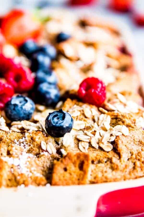 close up of berry French toast bake