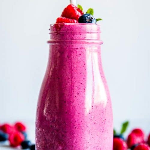 mixed berry smoothie in a bottle