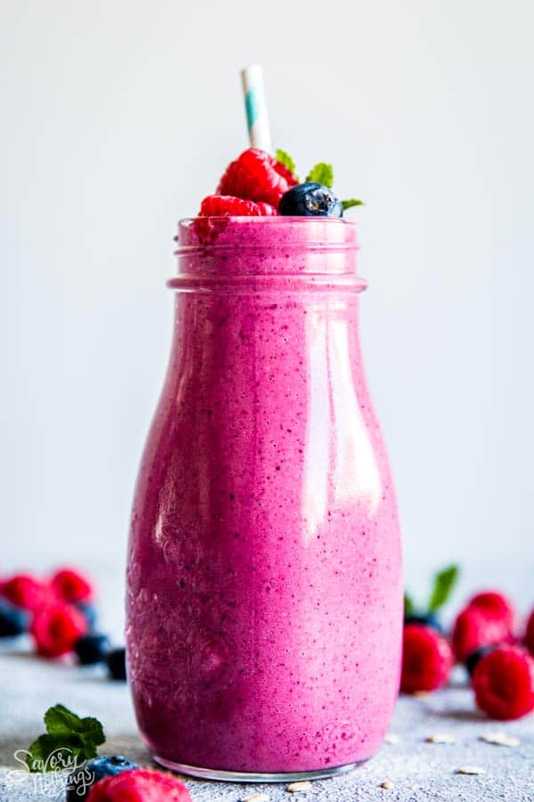 mixed berry smoothie in a bottle