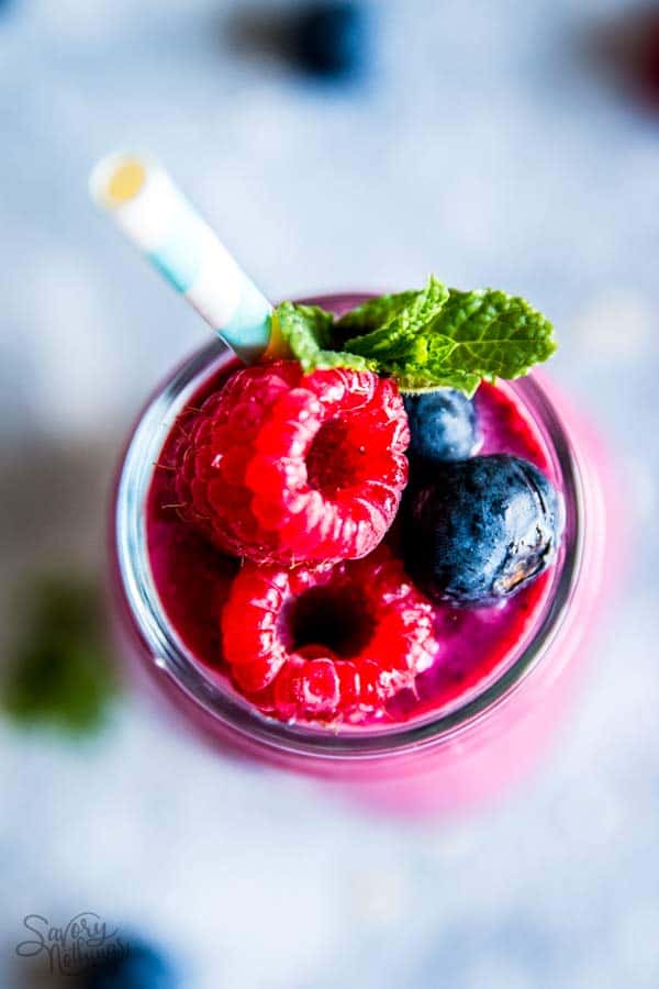 fresh berries on top of smoothie