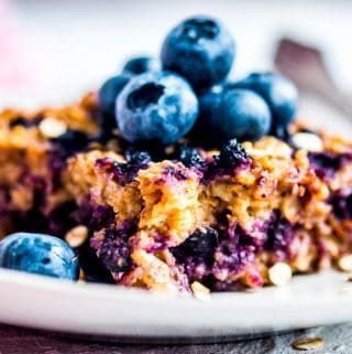 blueberry baked oatmeal on a plate