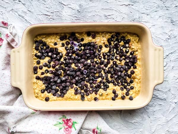 first layer of blueberry baked oatmeal