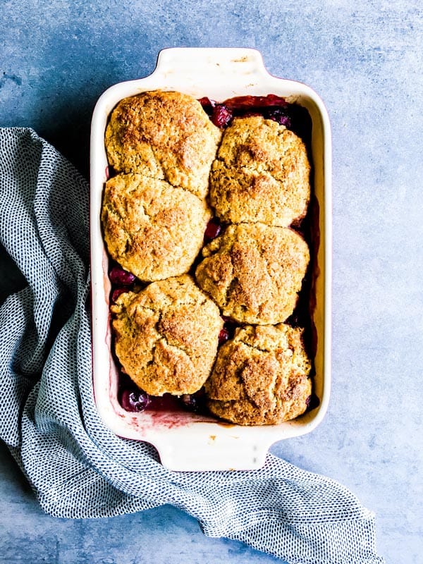 fresh cherry cobbler just baked