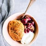 fresh cherry cobbler in a small bowl