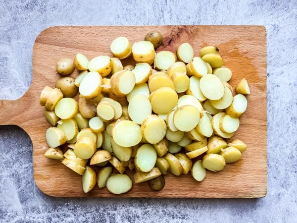 sliced potatoes for greek yogurt potato salad