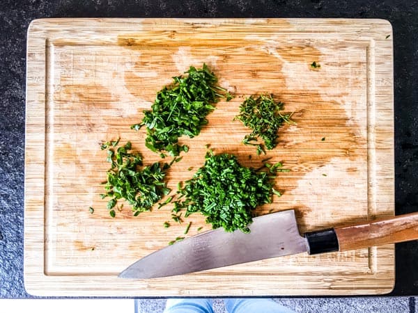 chopped herbs for green goddess omelette