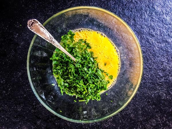 egg mix for a green goddess omelette