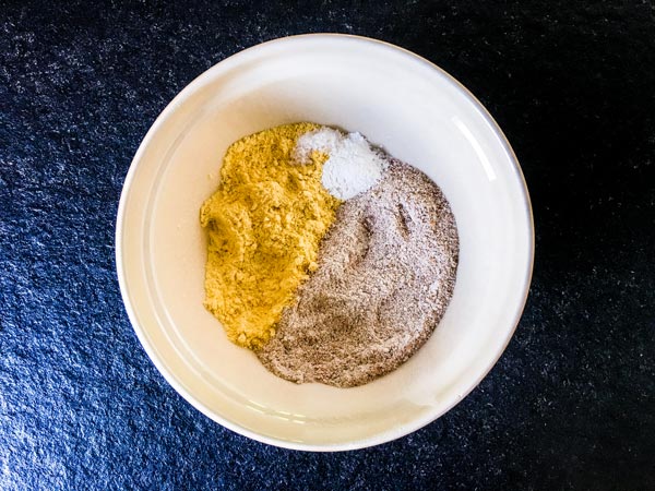 flour in a bowl to make biscuits for fresh cherry cobbler