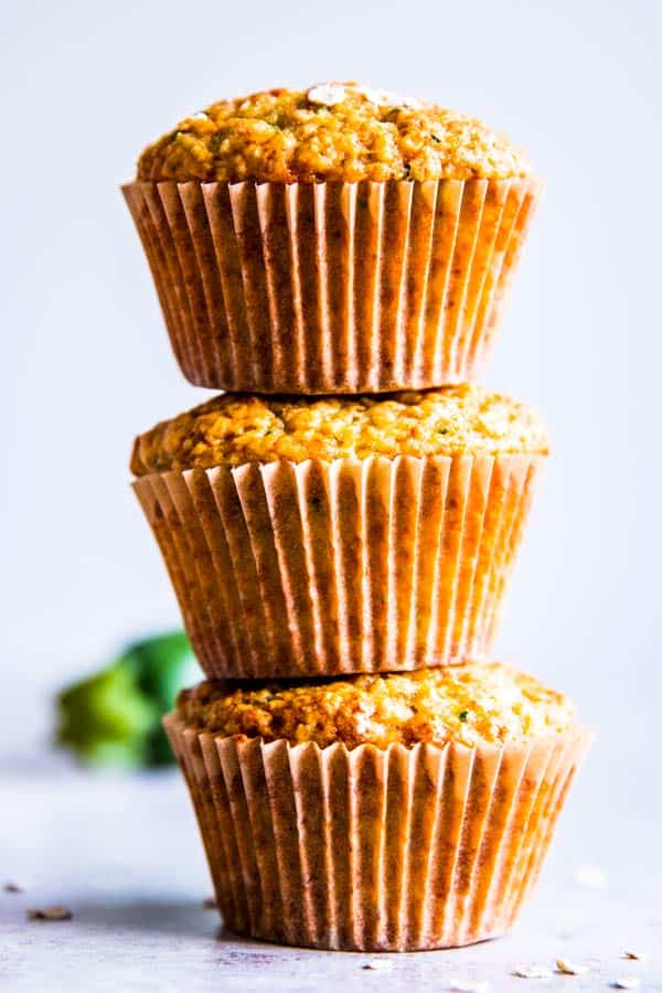 stack of zucchini oatmeal muffins