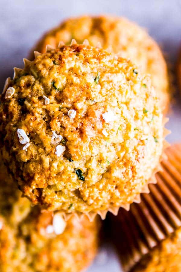 close up of zucchini oatmeal muffins