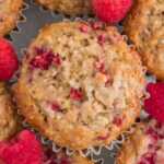 overhead close up of raspberry muffins