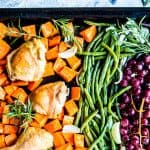 chicken and grapes sheet pan dinner on the counter