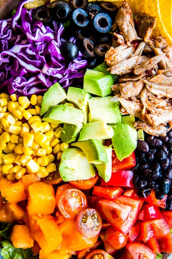 close up photo of chicken taco salad