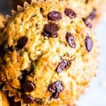 top of a chocolate chip zucchini muffin