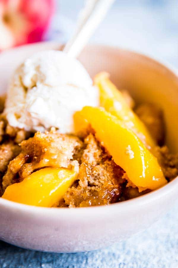 close up photo of fresh peach cobbler