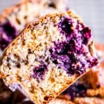 a halved greek yogurt blueberry muffin