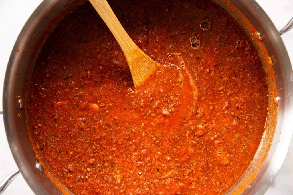 spaghetti sauce in skillet