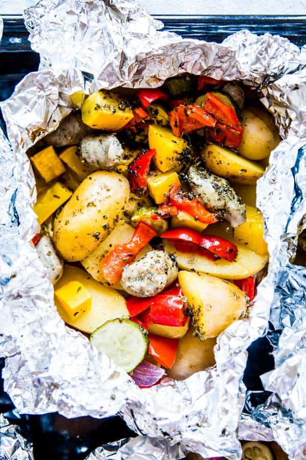 Super Easy Potato and Sausage Foil Packets (Grill or Oven!) Savory