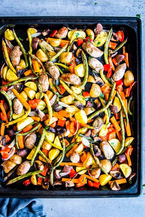 sausage potato and vegetables sheet pan dinner