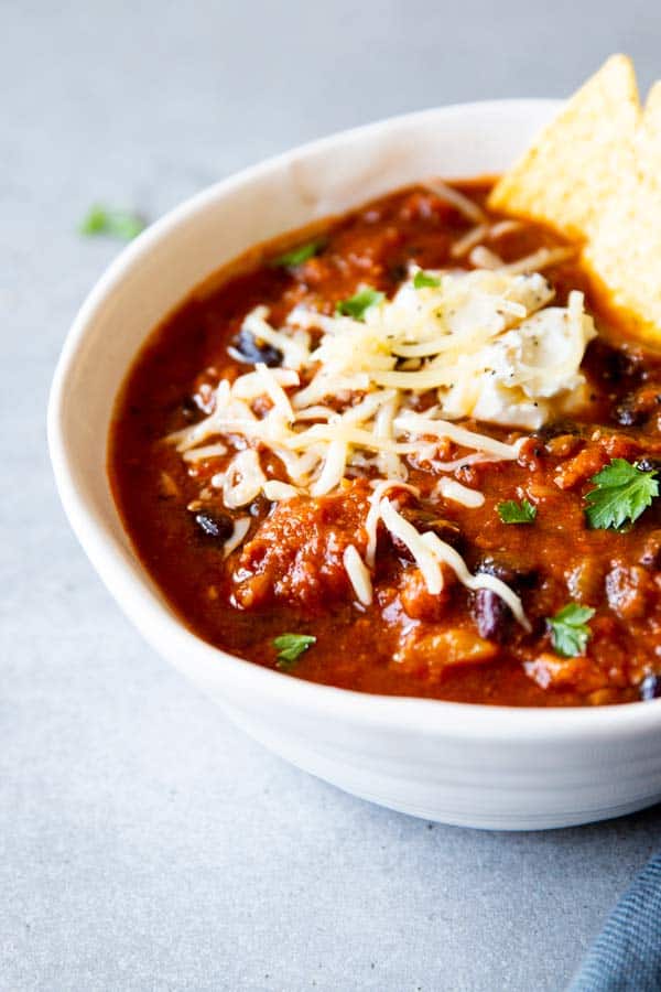 close up photo of turkey pumpkin chili