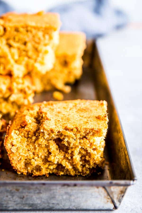 honey butter cornbread on a baking tray