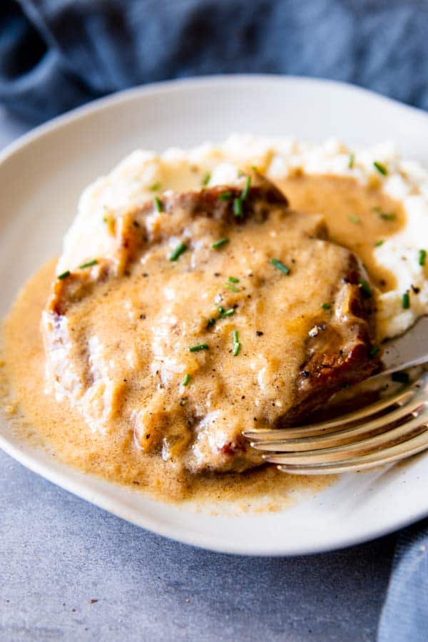 close up photo of instant pot sour cream pork chops