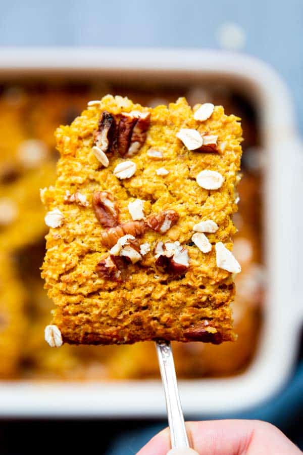 slice of pumpkin baked oatmeal