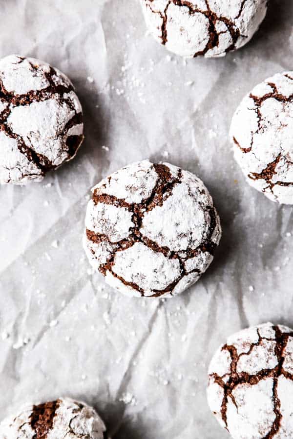 close up photo of chocolate crinkle cookies