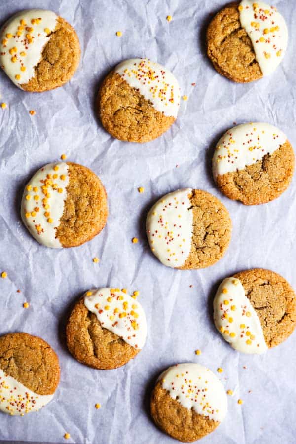 chewy gingersnap cookies on parchment paper