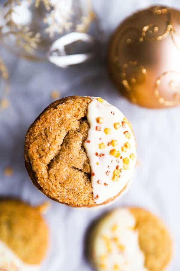 chocolate dipped gingersnaps with Christmas decorations