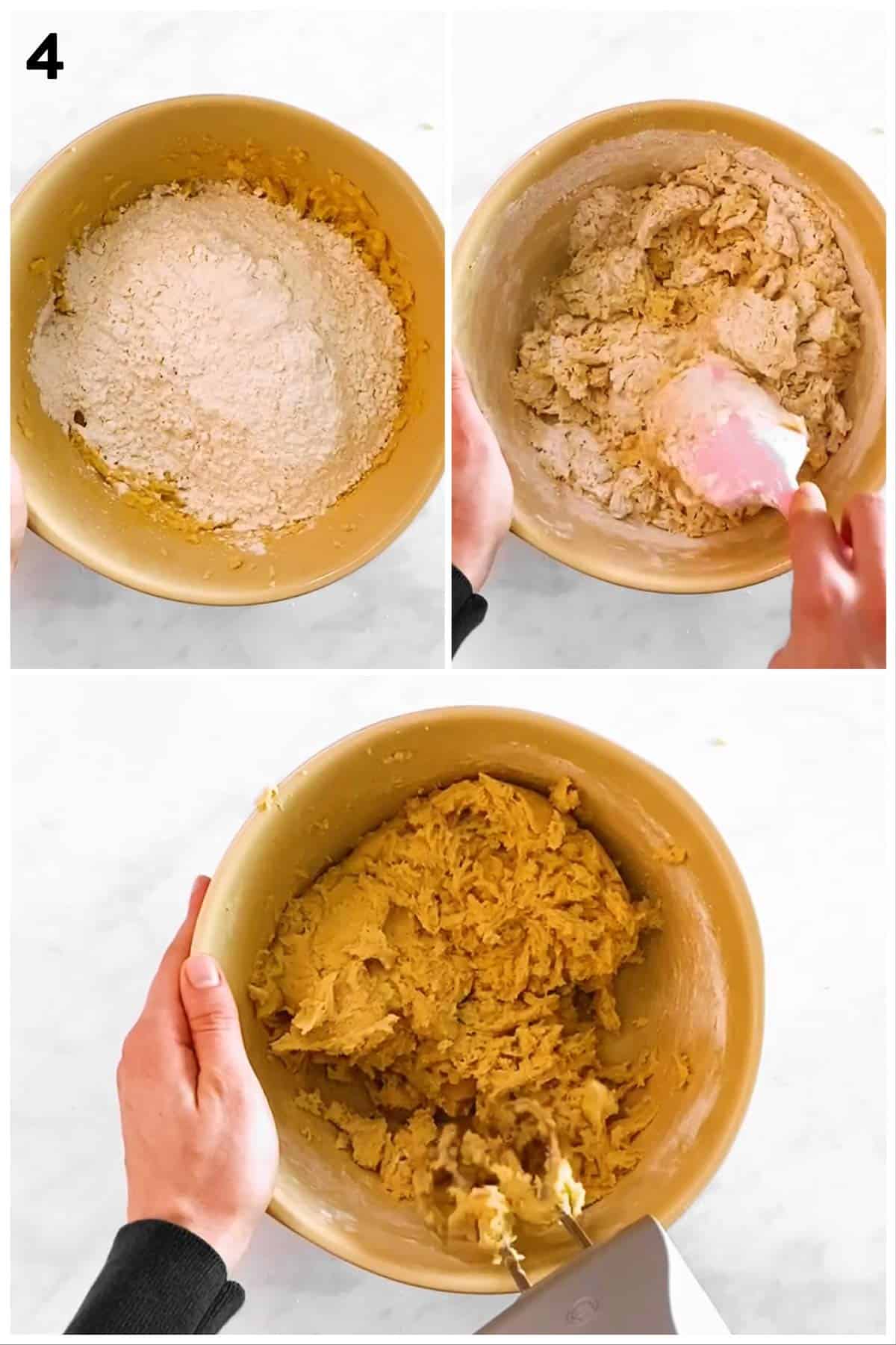 collage of photos to show how to combine snickerdoodle cookie dough