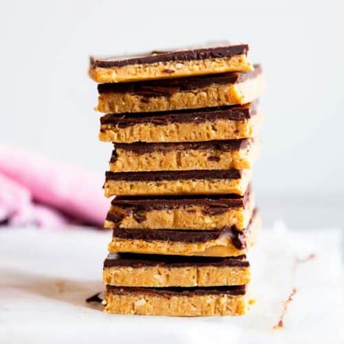 stack of no bake peanut butter bars