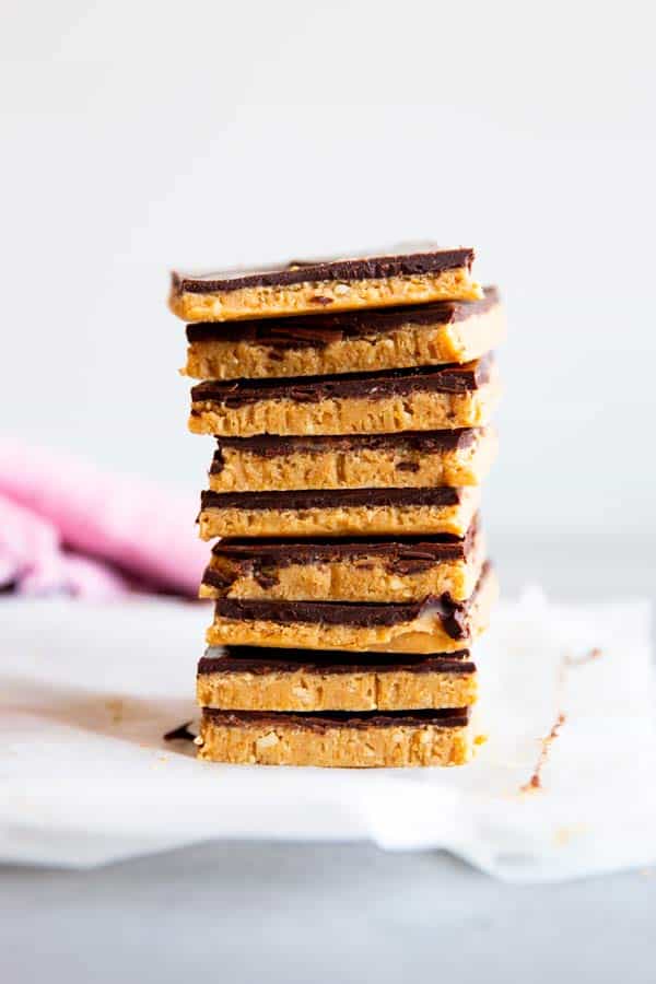stack of no bake peanut butter bars