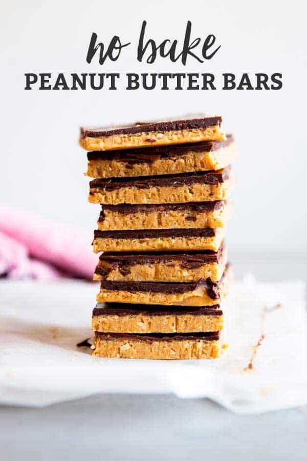 no bake chocolate peanut butter bars image with text overlay