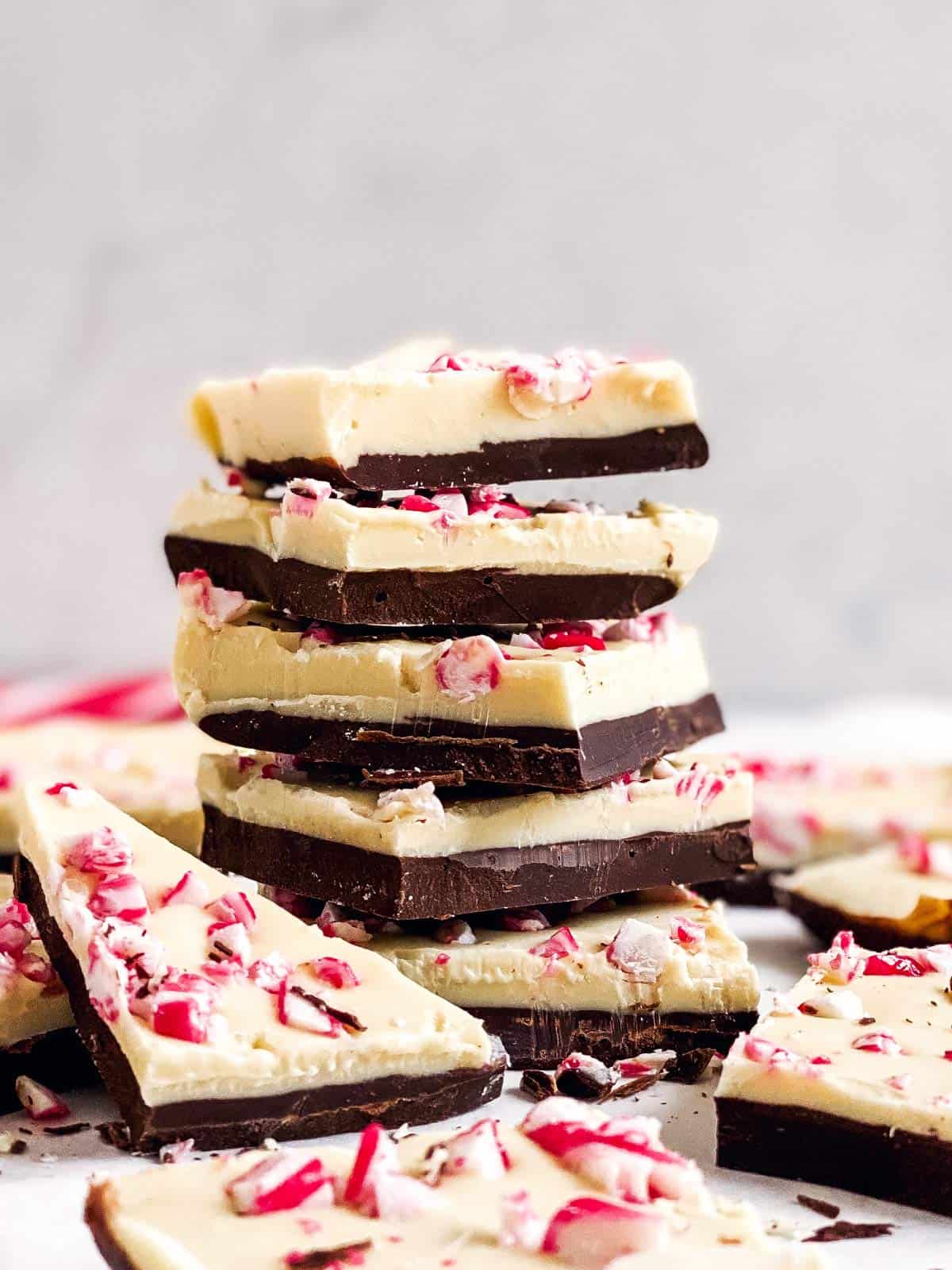 stack of peppermint bark squares