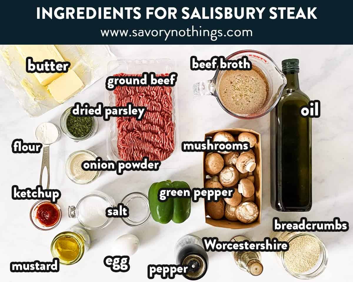 ingredients for Salisbury steak with text overlay