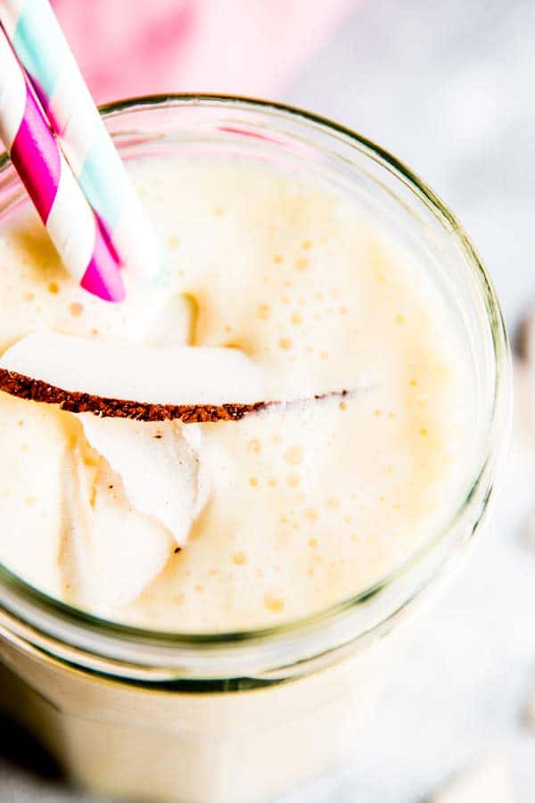 close up of pina colada smoothie