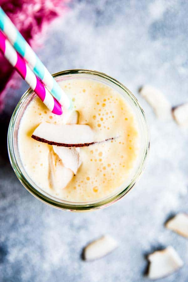 pina colada smoothie in a glass on the table