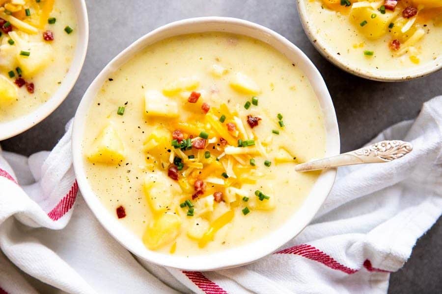 bowl with instant pot potato soup