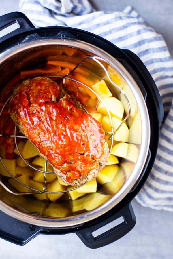 instant pot with meatloaf, carrots and potatoes