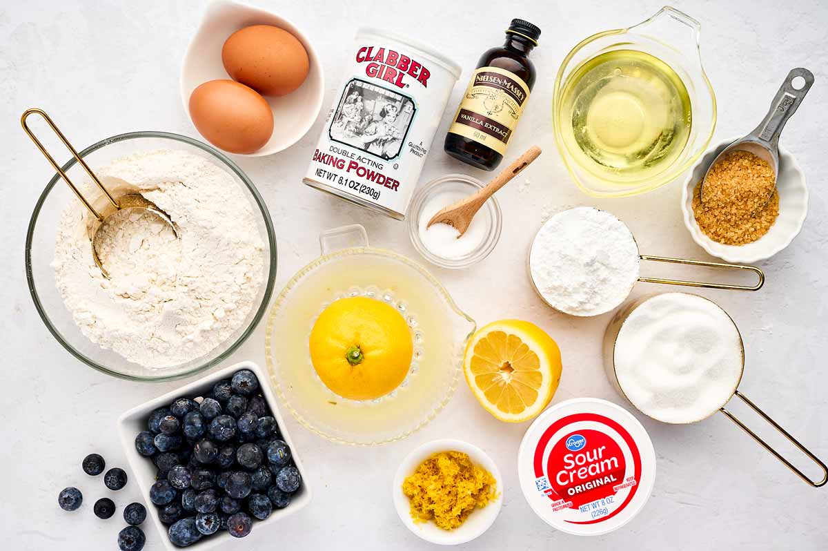 ingredients to make lemon blueberry bread