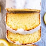 sliced lemon pound cake on parchment paper