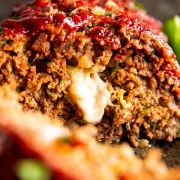 close up photo of mozzarella stuffed meatloaf